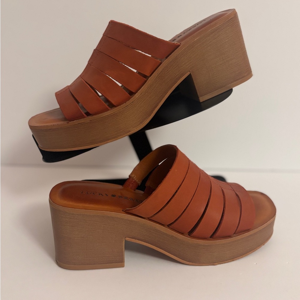 Lucky Brand Women's Tan Brown Leather Platform Mules